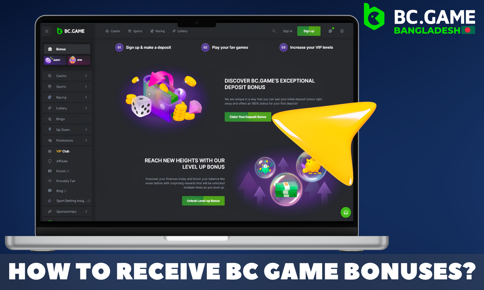Step-by-step instructions on how to get a bonus from BC Game