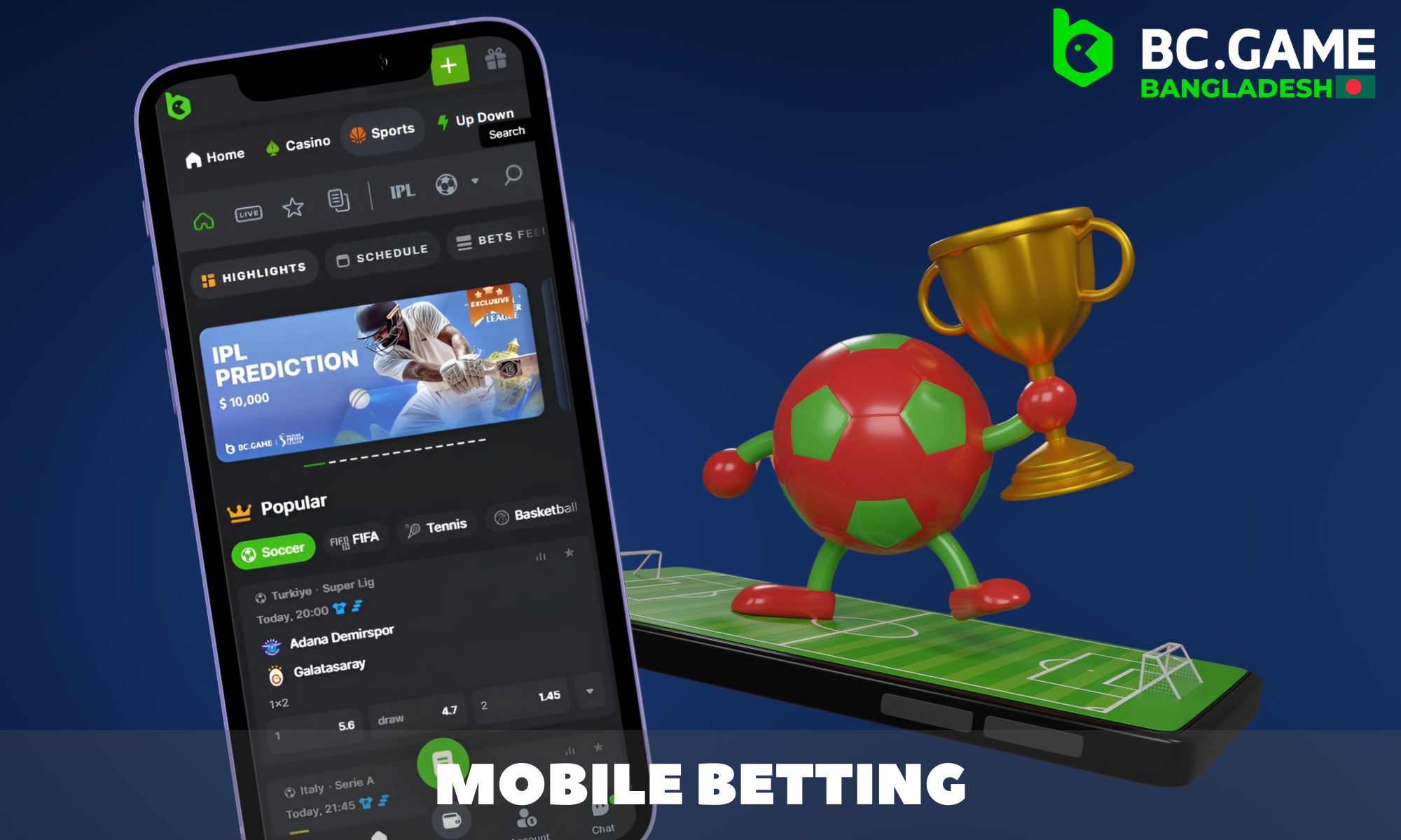 In the BC Game app, players from Bangladesh can bet on their favorite sports with different types of odds