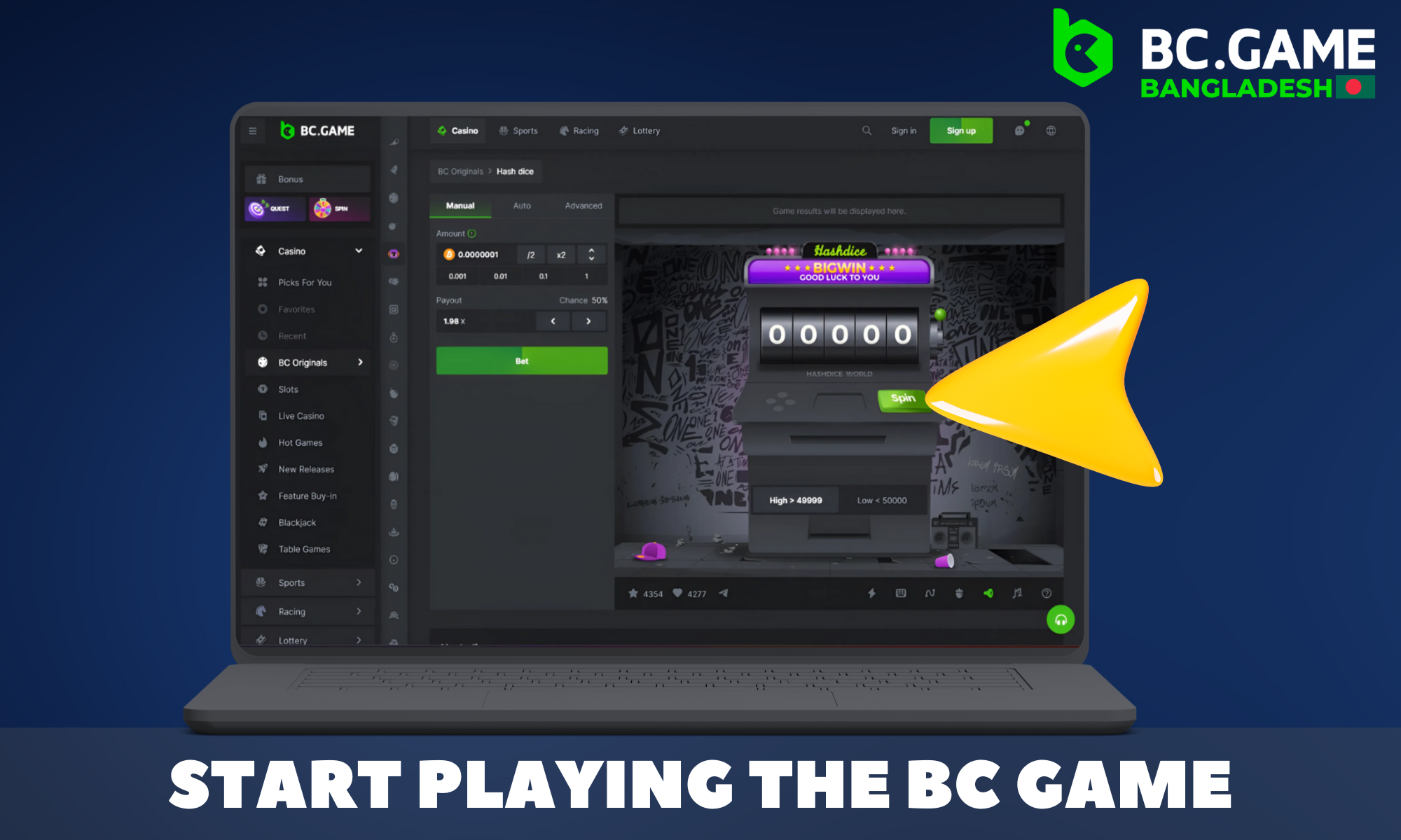 Step by step how to start playing games on the BC Game website