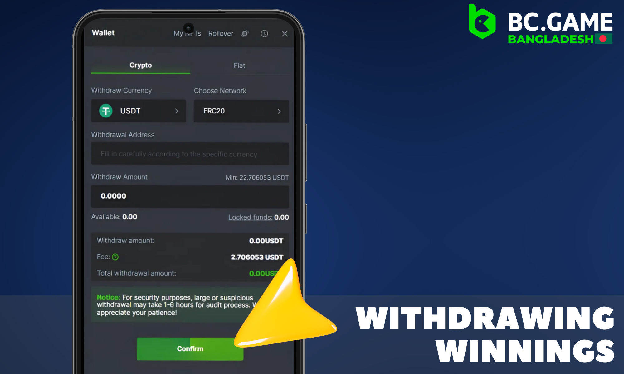 In BC Game, you can choose a convenient method for withdrawing your winnings