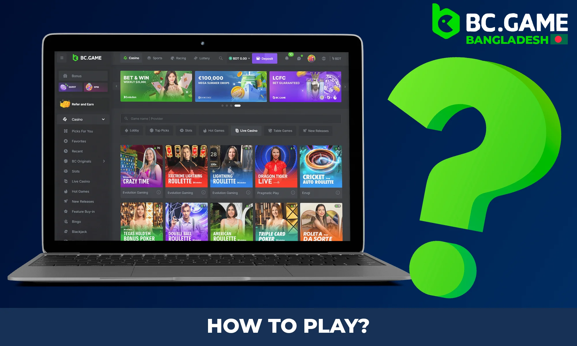 Instructions on how to play at the BC Game online casino