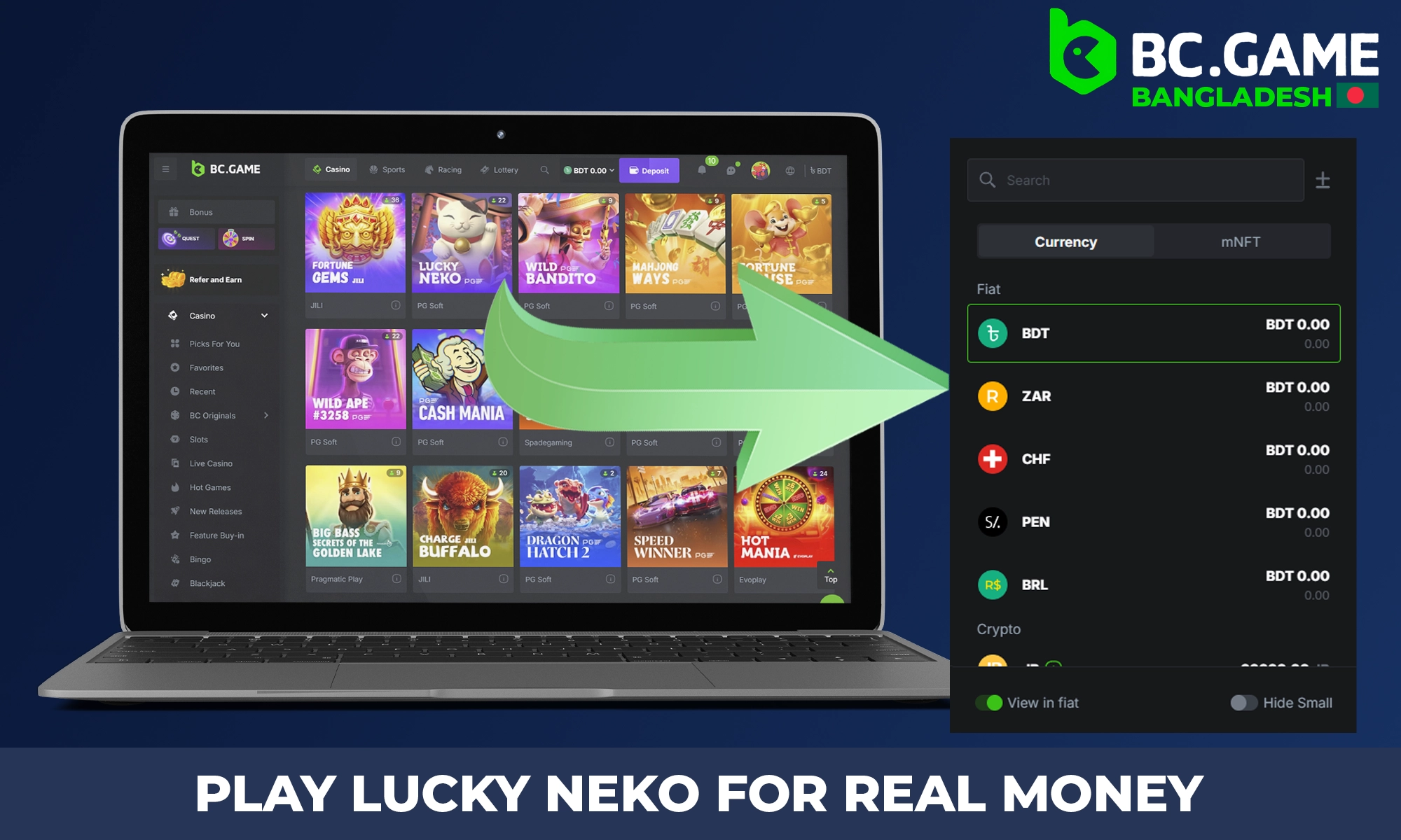 How to play for money in Lucky Neko on BC Game?