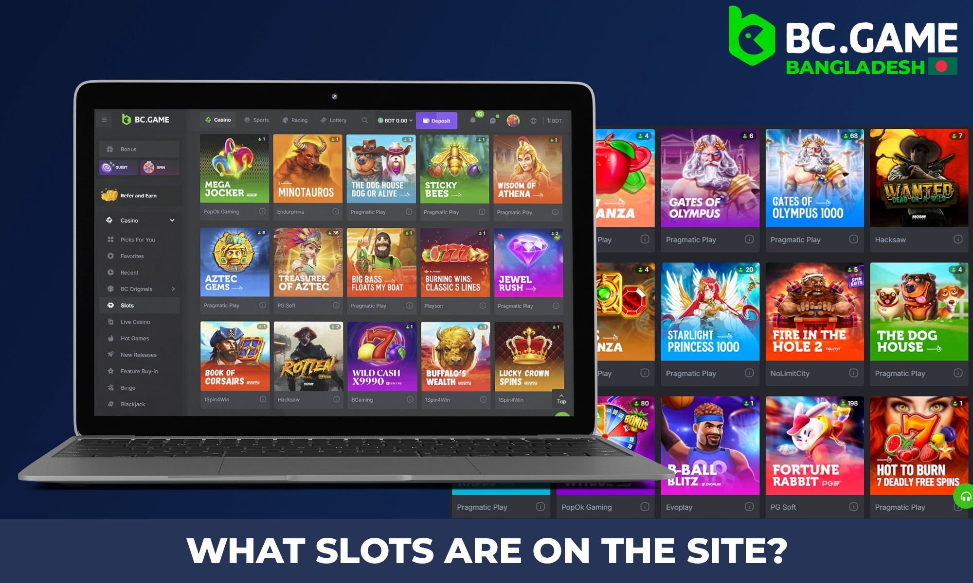 What categories of slots are there on BC Game?